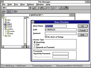 Windows 3.11 Sharing Folders